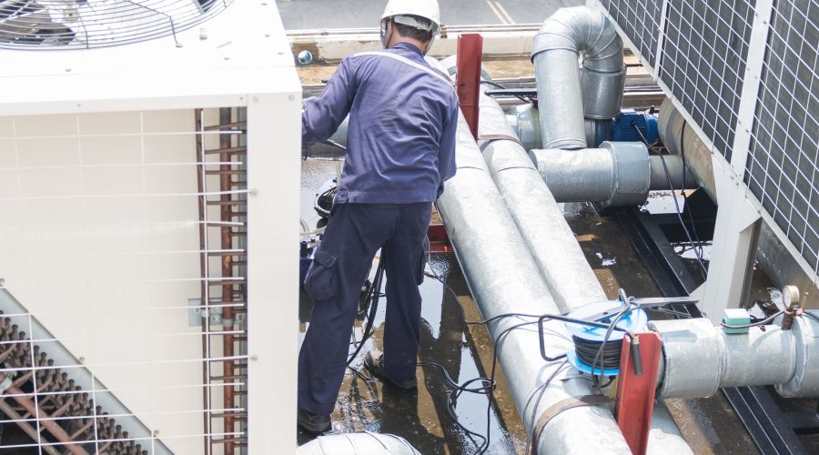 Commercial HVAC mechanical contractor servicing industrial air conditioning equipment.
